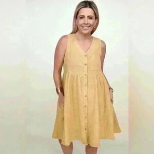 Cotton Bleu Cotton Gauze Babydoll Dress w Contrast Facing in Mustard - 1X (NWT)